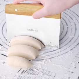 Asdirne Dough Cutter, Dough Scraper with Wooden Handle and Food Grade Stainless Steel Blade, Pastry Scraper, 15CM, 2Pcs