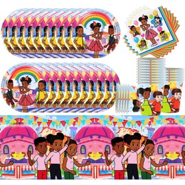 Doyomtoy Party Tableware 61skt Children's Birthday Tableware Gracie's Corner's Birthday Tableware, Party Accessory Set, Table Decoration Plates, Cups, Tablecloths, Napkins, Party for 20 Guests
