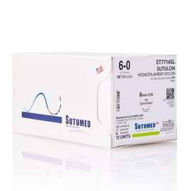 Sutumed SUTULON Non-Absorbable Black Nylon Ophthalmic Surgical Suture USP Size 6-0, (T-6) 3/8 8mm Spatulated Double Needle, 30 Inches (75 cm), 12 Count