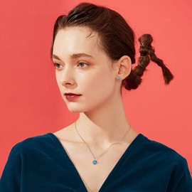 Bestyle CZ Heart Diamond Necklaces 5mm December Blue Topaz Birthstone Solitaire Crystal Pendants, 925 Sterling Silver Necklace Jewelry Gift for Wedding Anniversary Birthday