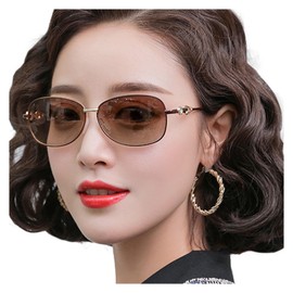 fortulux Women's Sunglasses, UV Protection, Polarized, Dimming, For Driving, Small Face Effect, Asian Fit, Oval Graduated Lenses, Flexible Temple, Jewelry Frame, UV400, Ultra Lightweight, Braun