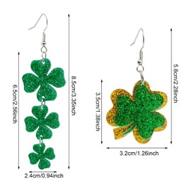 Honbay 2 Pairs of Cute Irish Shamrock Clover Earrings Glitter Green Acrylic Dangle Drop Earrings St. Patrick's Day Earrings Irish Festival Earrings Gift