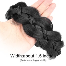 Oplira Wide Braid Headband with Teeth Synthetic Hair Braid Headband Hair Band Plaited Hairband For Women (Natural Black, Free Size)