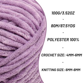 4 Pack Chunky Chenille Yarn for Crocheting, Baby Yarn for Crocheting Soft Blanket, 349.9 yds /14.1 oz Crochet Yarn, Bulky 5 Amigurumi Yarns, Fluffy Velvet Yarns for Knitting Crafts (4 Light Purple)