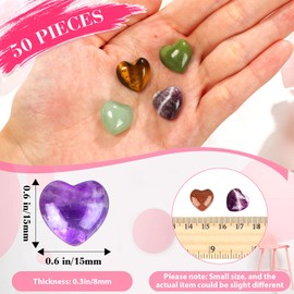 Fumete 50 Pieces Worry Stones Heart Shaped Crystal Stones Bulk 0.6 Inch Mini Crystal Stones Assorted Pocket Carved Stone Heart Healing Gemstone for DIY Witchcraft Balancing Meditation Jewelry Decor