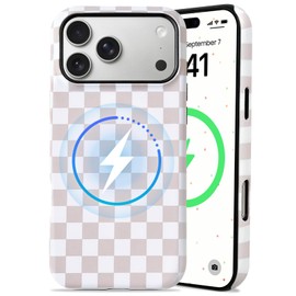 Lovmooful Magnetic foriPhone 17 Pro Max Case Lattice Plaid-Khaki&White