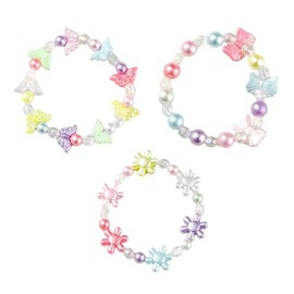ChungLong0593 3 Pcs Colorful Faux Pearl Resin Butterfly Bracelets Flowers Bow Beads Bracelet Set for Women Birthday Party Gift-Set C