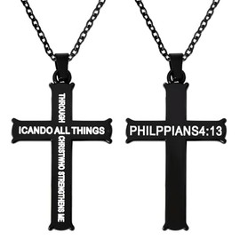 Jesus Christ Cross Necklace for Men Christmas Gifts for Son Grandson Birthday Gift for Husband Boyfriend Fiance I Can Do All Things Pendent Inspiring Bible Verse Catholic Crucifix Necklace for Boys