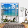 Simpomsy Beach Shower Curtain, 3D Ocean Seascape Sky Clounds Nature