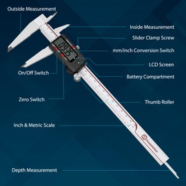 Housolution 8 Inch Digital Caliper, Caliper Measuring Tool with Large LCD Screen, 4 Measuring Ways, Inch/MM, Auto-Off LCD Stainless Steel Micrometer Vernier Caliper