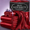DECOLURE Satin Bed Sheets - 4 Piece Luxury Silky Queen