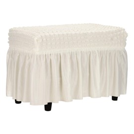 sourcing map Bubble Lattice Footstool Cover, Polyester Rectangle Footrest Slipcover with Skirt Footstool Protector for Living Room Bedroom Fit Length 60-100cm/24-39", Cream