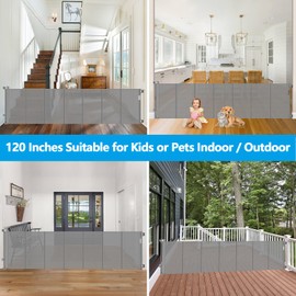 Reinforced 120 Inch Retractable Dog Gate Extra Wide Retractable Baby Gate Stop Bottom Crawling Over Babies and Pets Retractable Pet Gate Puppy Gate for The House Extra Wide Child Gate for Wide Opening