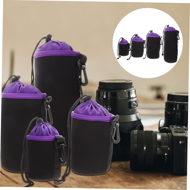 SHINEOFI 4pcs Camera Lens Bags Thickened Drawstring Storage Pouches for