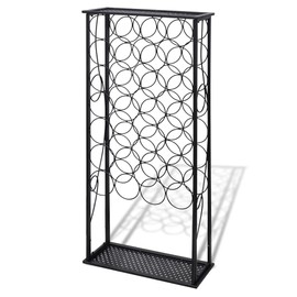 vidaXL Freestanding Wine Rack - 28-Bottle Capacity, Powder-Coated Black Iron, Chic Classic Design, Fits Anyroom - Kitchen, Dining, Wine Cellar