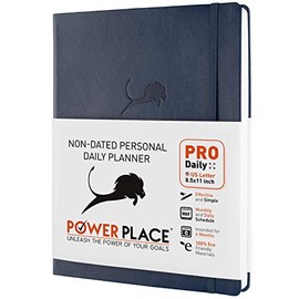 Day Planner - Professional Goal Planner, Calendar & Gratitude Journal to Increase Productivity, Time Management & Happiness - Vegan Leather Softcover, 24 Hourly Planner, Undated 6 Months Work Planner