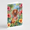 Caroline's Treasures Redbone Coonhound Luau Greeting Cards Pack of 8