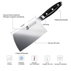 TUO Meat Cleaver - 6 Inch Chopper Knife - Heavy Cleaver Butcher Knife - High Carbon German Steel - Full Tang Pakkawood Handle with Gift Box - Black Hawk Series