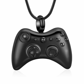 Hearbeingt Cremation Jewelry for Ashes Pendant Game Controller Urn Necklace Ashes Holder GamePad Keepsake Necklace for Men for Boy(Black)