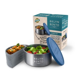 Stainless Steel Food Container With Silicone Food Separator and Leak Proof Silicone Lid | Metal Lunch Box Divider | Bento Box | Portion Control Snacks (Blue & Grey (Food Separator)