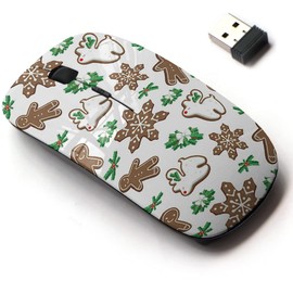 2.4G Wireless Mouse with Cute Pattern Design for All Laptops and Desktops with Nano Receiver - Christmass Cookies Gingerbread