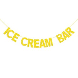 GFIURNJVVBJH Ice Cream Bar Banner Gold Gliter Ice Cream Theme Party Sign Birthday Decorations Sign (Gold)