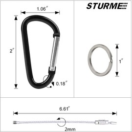 STURME 2" Aluminum D Ring Carabiners Clip D Shape Spring Loaded Gate Small Keychain Carabiner Clip Set Outdoor Camping Mini Lock Snap Hooks Spring Link Key Chain Durable Improved 24 PCS (Assorted)