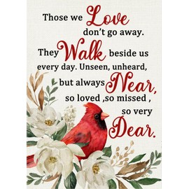 Furiaz Those We Love Don't Go Away Cardinal Spring Small Decorative Inspirational Garden Flag, Summer Red Bird Yard Gardenia Outside Memorial Faith Grave Decorations, Fall Outdoor Decor 12 x 18