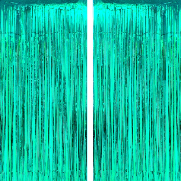Teal Tinsel Foil Fringe Curtains - Under The Sea Baby Shower Birthday Wedding Summer Beach Pool Party Decor Photo Booth Props Backdrops Decorations, 2pc