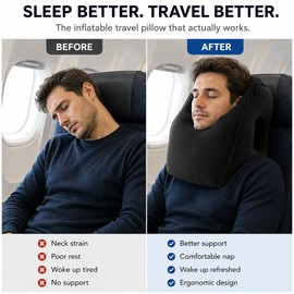 Inflatable Travel Pillow for Neck Support – 45° Headrest Cushion for Airplane Car Office Naps