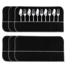 JIEYAO 6 Pcs Anti Tarnish Felt Silver Storage Bags, Silverware Storage Organizer Flatware Sleeves Silver Protector Bags with 2.4M White Ribbon Place Setting Roll for Kitchen Cutlery Utensils