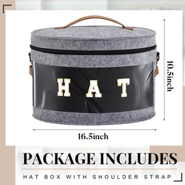 Dansydaisy Hat Box with Shoulder Strap & Multiple Handles, Foldable Travel Hat Organizer for Wide Brim Cowboy Caps, Stackable Storage Container for Closet & Travel Accessories (Grey, 16.5"d x 10.5"h)