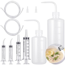 Geiserailie 8 Pcs Jaw Surgery Soft & Liquid Diet Kit 2 Large Plastic Syringe with Tube 2 Wash Bottles Squeeze 2 Curved Syringes Jaw Surgery Recovery Supplies for Eating and Drinking Liquid Food