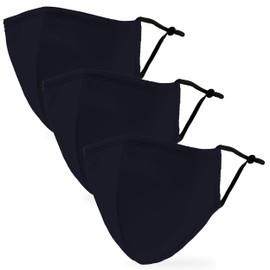 weddingstar 3 Pack Adult Washable Cloth Face Mask Reusable and Adjustable with Filter Pocket - Navy Blue