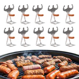 natalieenati 4 PCS Funny BBQ Muscle Man Hot Dog Holders-Reusable Stainless Steel Sausage Stands-Portable Hot Dog Roasters-Barbecue Grill Accessories for Camping & Party Gifts (4, Silver)