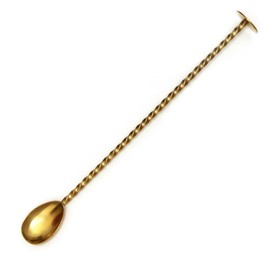 Spill-Stop 825-32 Bonzer Disc Muddler Bar Spoon, 10-3/5" 25cm, Twisted Handle, Stainless Steel, Gold Plated Finish,Distressed Finish, Individually Packaged, 5ml Measure
