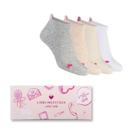 Lieblingsstück Lovely Socks - Women's Trainer Socks - Set of 4 - Cotton - Gift Box or Toiletry Bag - Anti-Bubble Protection - Non-Slip - Heart Motif - Short Stockings - Everyday Socks, Set of 4 (white
