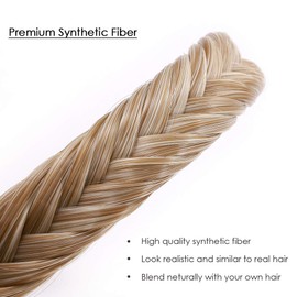 Hairro Braided Headband With Teeth Women Fishtail Braids Hairband Braids Headband Hair Hoop With Tooth Synthetic Fish Tail Hair Band Highlight Balayage Plaited Hairband Hairpiece 48g #27/613