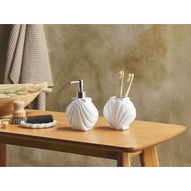 Bathroom Set White 3-Piece Natural Stone Dolomite with Shell Design Shell