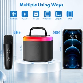 JYX Mini Karaoke Machine, Portable Bluetooth Karaoke Speaker with 2 Wireless Microphones and Party Lights for Kids and Adults, Birthday Gifts for Girls Boys Family Home Party (Black, 2 Mics)