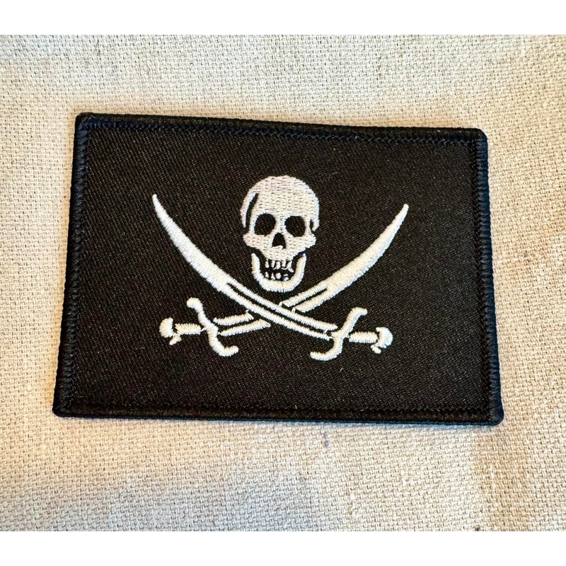 Jolly Roger Calico Jack Flag Embroidered Patch Black White Pirate