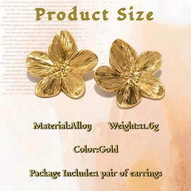 GAUEIOUR Gold Big Flower Earrings Exquisite Vintage Bohemian Style Five-Petal Flower Alloy Hypoallergenic Stud Earrings for Woman Wedding Party Gift Jewelry(Gold)