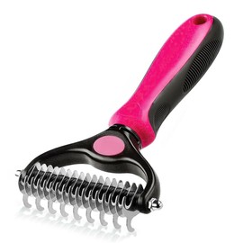 Pet Dog Grooming Brush, Double Sided Shedding & Dematting Undercoat Rake Comb for Dogs and Cats, Reduces Tangles, Shedding & Matts in Medium & Long Hair (Pink)