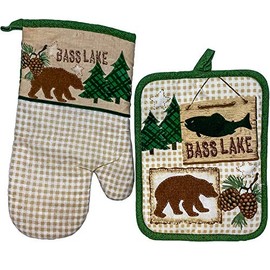 Country Living "Bass Lake" 100% Cotton Oven Mitt & Pot Holder Set