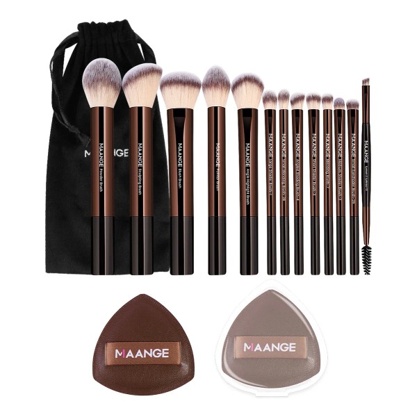 Maange 13 Brochas Maquillaje Profesional+bolsa+2 Esponjas Color Estilo 1