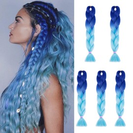 Silk-co 5Bundles 24inch Jumbo Braiding Hair Extensions Afro Box Braids Ombre Synthetic Weaving Hair -Blue ombre 2