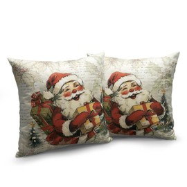 Kwlegh Santa Pillow Covers 18x18 Set of 2 Retro Christmas Pillows Case Rustic Country Xmas Throw Pillow Covers Vintage Santa Claus Cushion Case for Home Holiday Decorations
