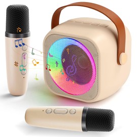 FCZMO Karaoke Machine, Portable Bluetooth Speaker with 2 Wireless Microphones for Kids, Karaoke Toys Gifts Toys for Girls Boys Family Home Party（White）