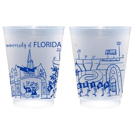 University of Florida (Gainesville, Florida) Campus Skyline Frosted Shatterproof Cup 10 Pack - Elegant Party Cups 16 oz. Reusable cups for UF game day - Cute Cup set for for gatherings