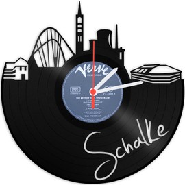 GRAVURZEILE Vinyl Record Clock - Skyline Schalke - Wall Clock Made of Cast Vinyl with City Skyline 30 cm - Upcycling Design Clock Wall Decoration Vintage Clock Wall Decoration Retro Clock - Made in